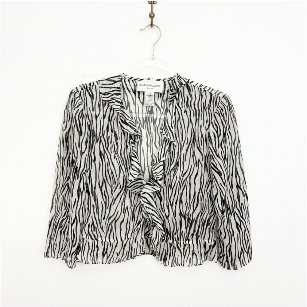 Vintage Y2K Evan Picone Zebra Print Ruffle Sheer Blouse Top Size 4